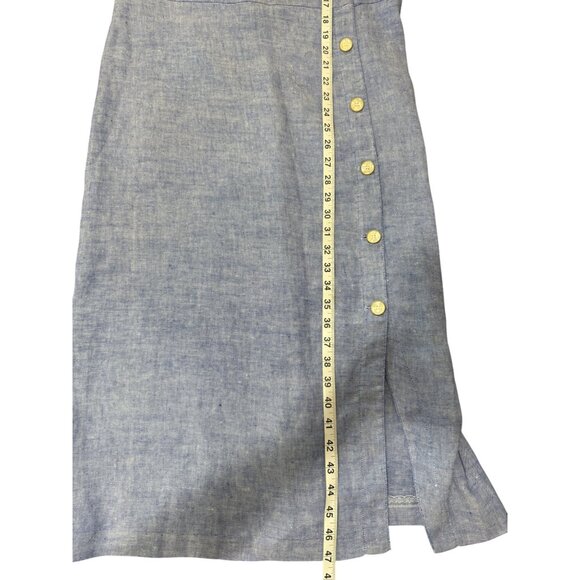 J.McLaughlin Women's Sleeveless Midi Dress Blue Linen Side-Slit Size 14 - Picture 7 of 9